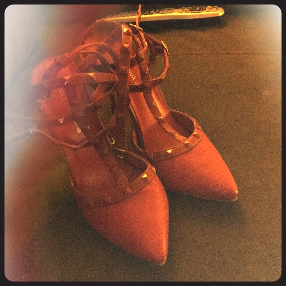 Red ankle strap stilettos